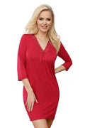 Nuisette sexy T!SSI, robe élégante pour femme, style classique, manches 3/4, dentelle, couleur rouge vif, matériau confortable, parfaite pour soirée ou détente