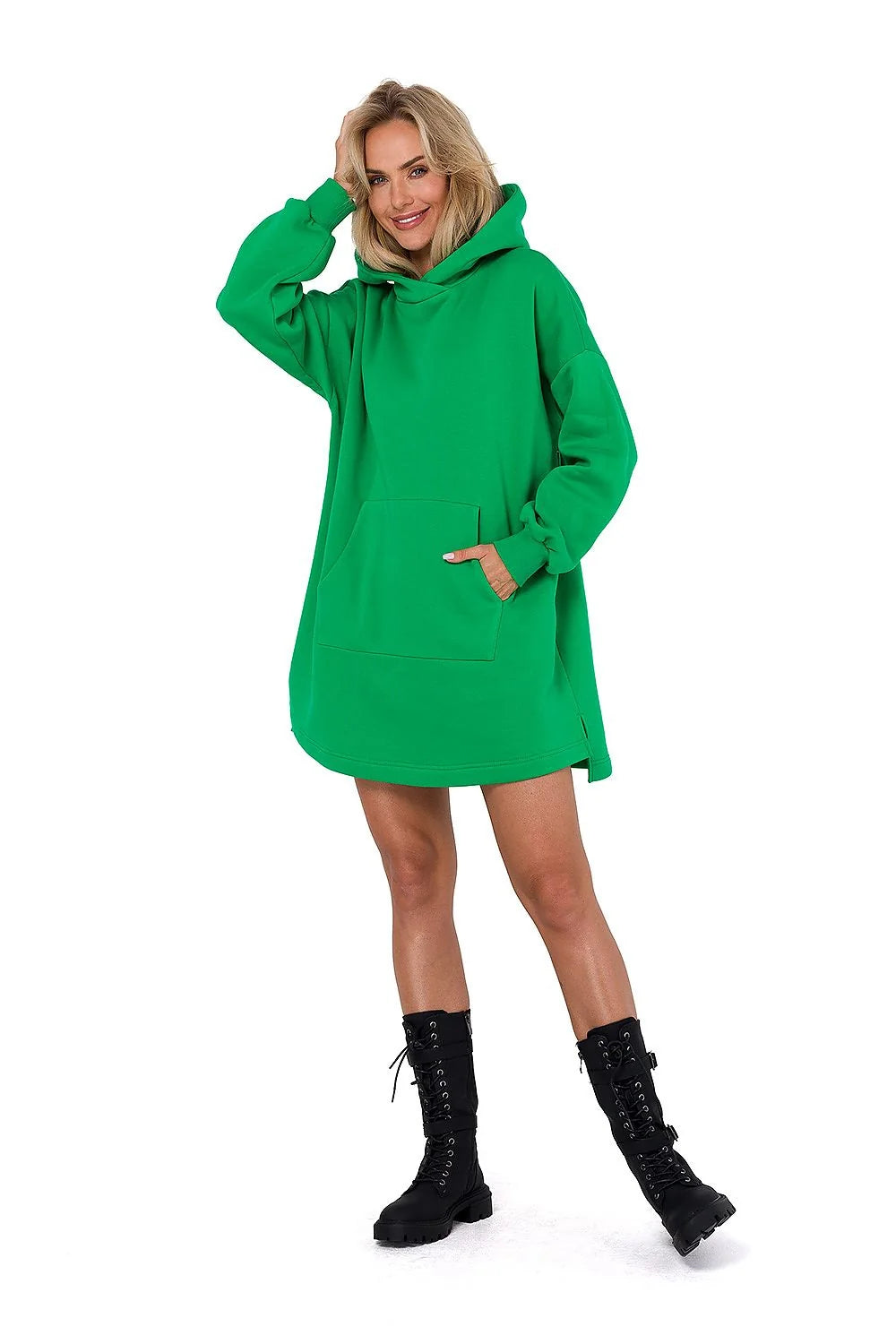 Robe de jour Moe en maille longue manches longues capuche dos allongé poches kangourou femme