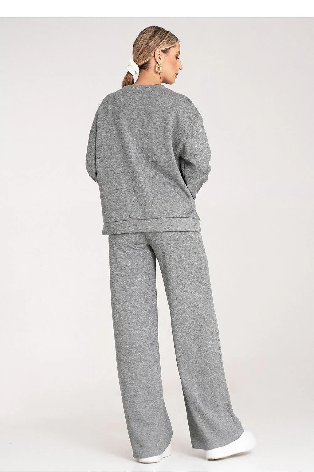 ensemble loungewear survêtement deux pièces sweat oversize manches longues pantalon large taille élastique gris chiné molleton doux confortable