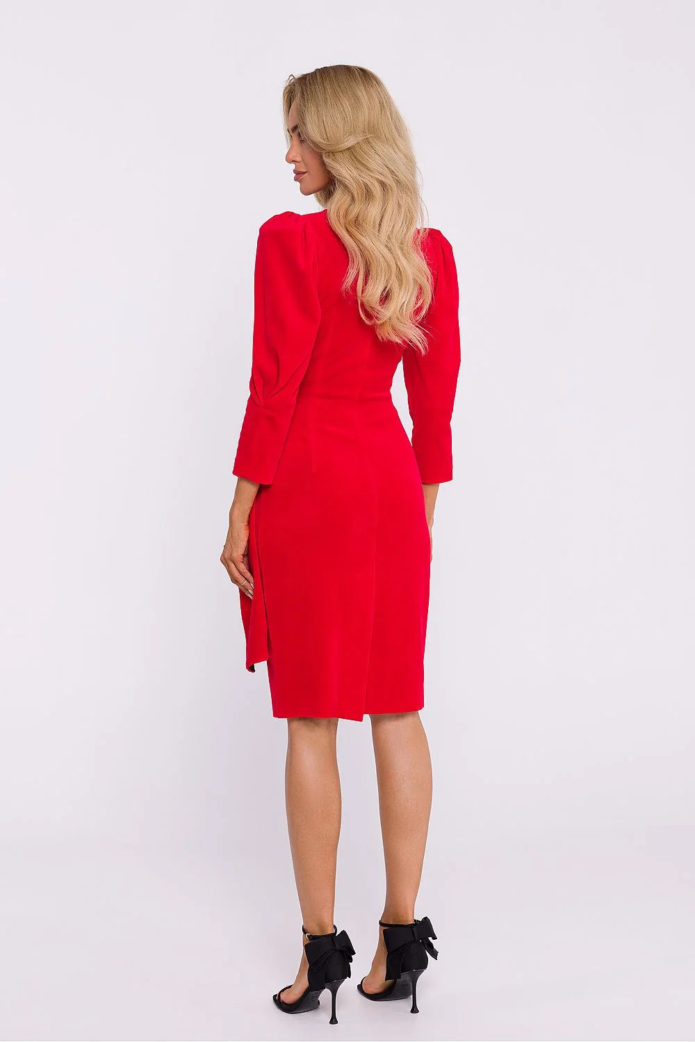 Robe de soirée élégante longue manches longues dos nu dentelle noire taille ajustable femme