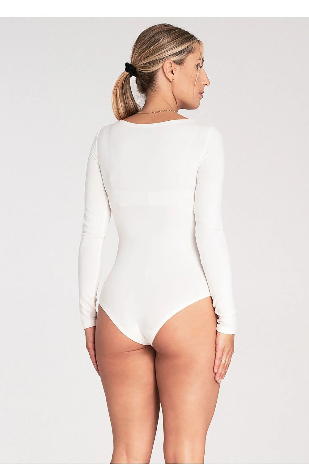 Body pour femme longues manches encolure arrondie en viscose élasthanne stretch taille S M L XL blanc
