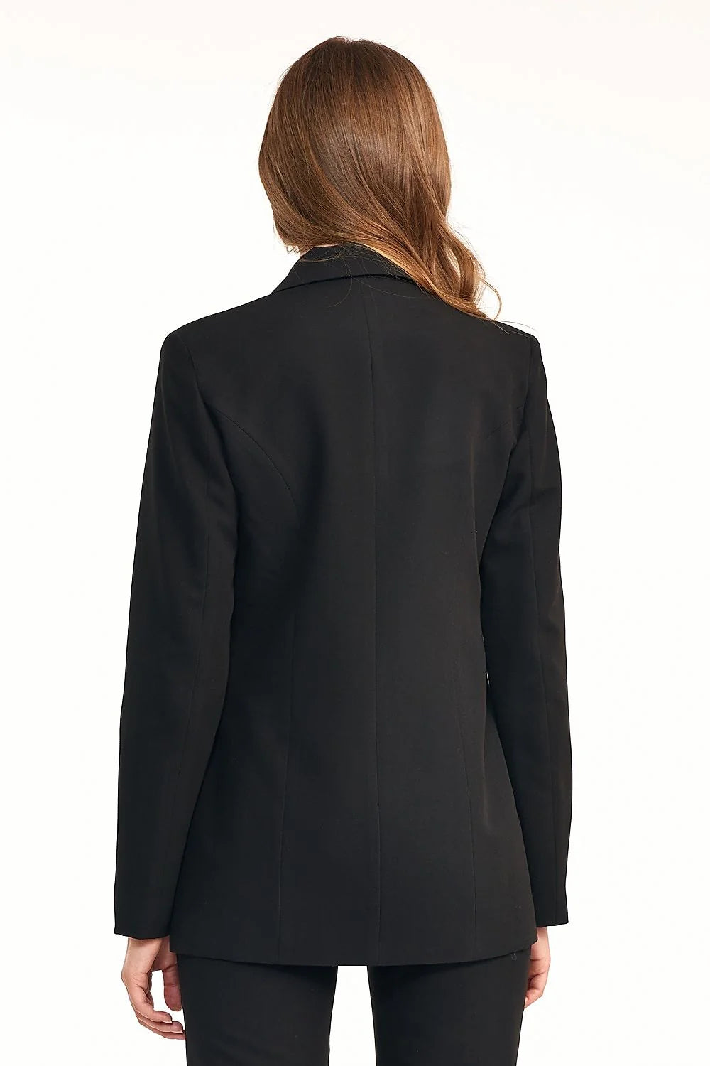 Blazer femme noir élégant en laine ajustée double boutonnage pour un style professionnel assuré