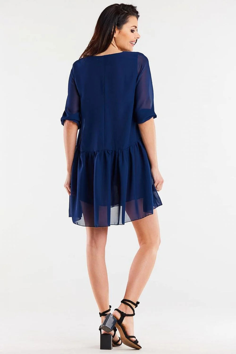 Robe de jour awama ample en mousseline de soie manches 3/4 volant décoratif élégance décontractée pour femme