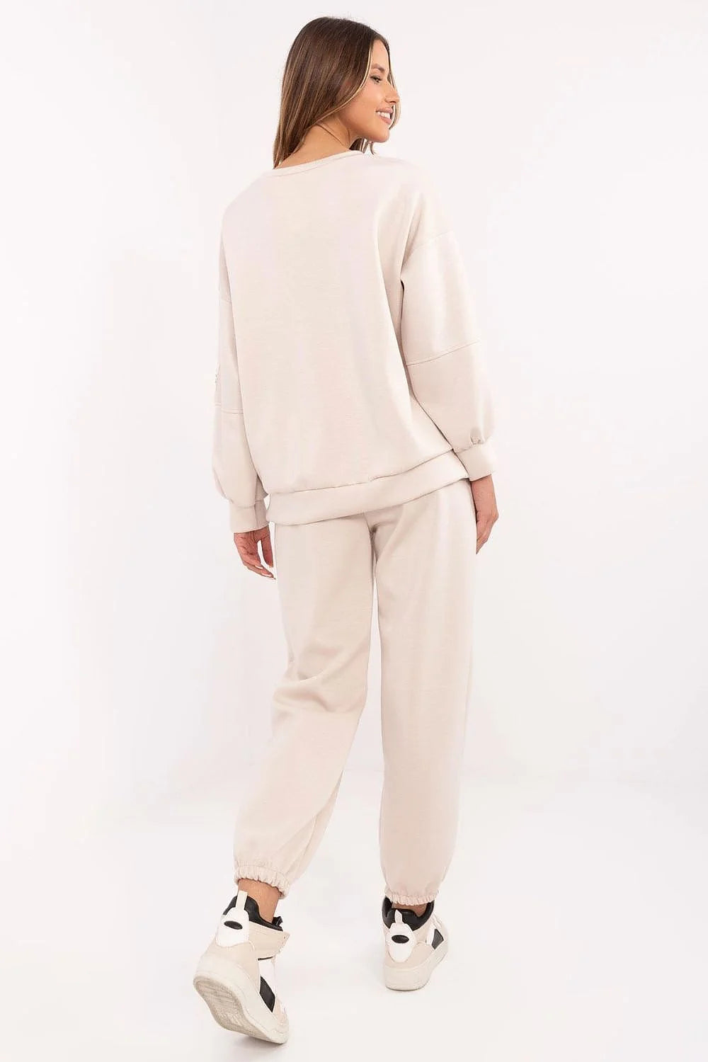 italy moda ensemble casual femme oversize sweatshirt jogger beige crème coton viscose élasthanne manches longues taille haute