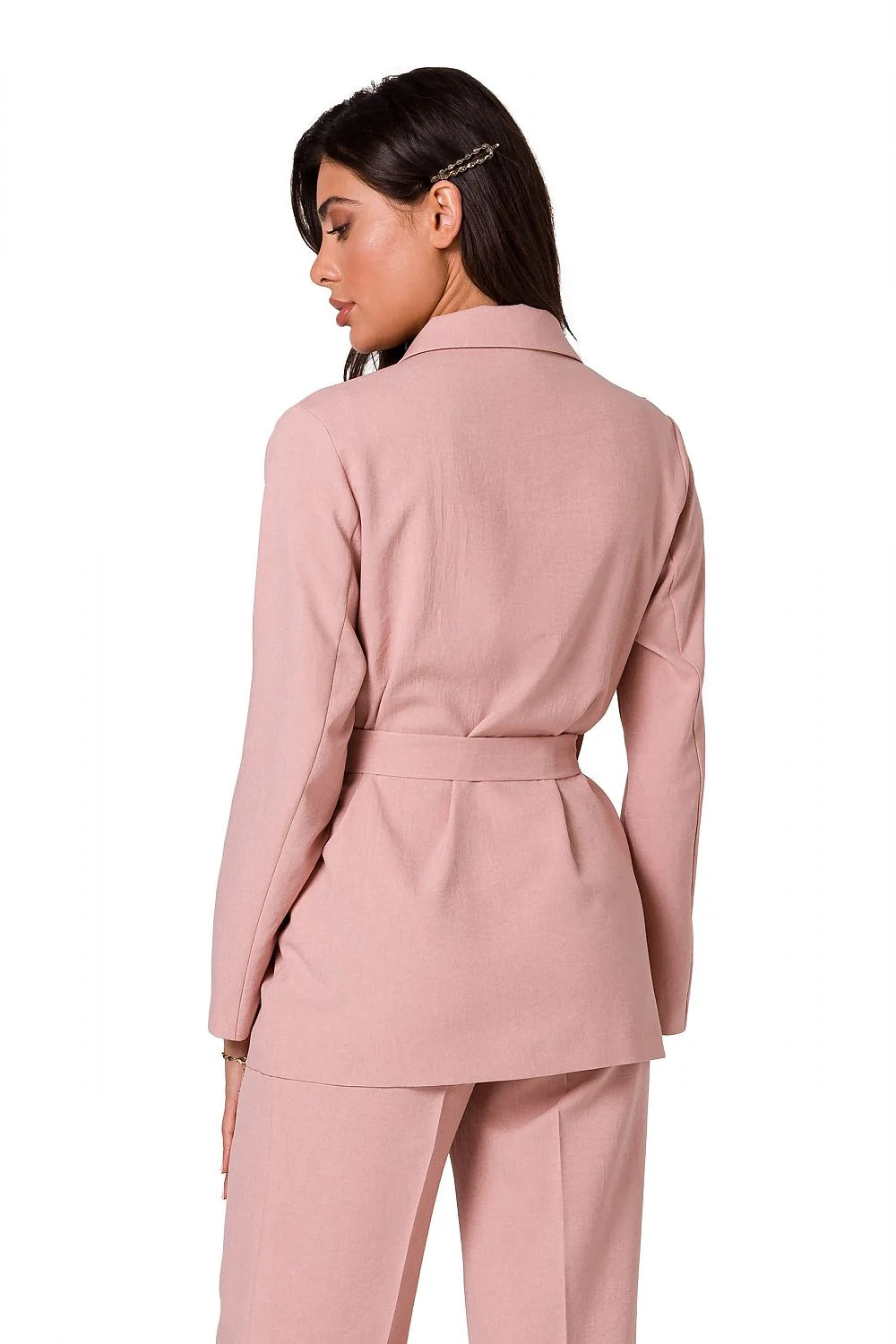 Ensemble femme blazer chemisier manches longues pantalon droit taille ajustable style élégant matériau léger couleur blanc pur