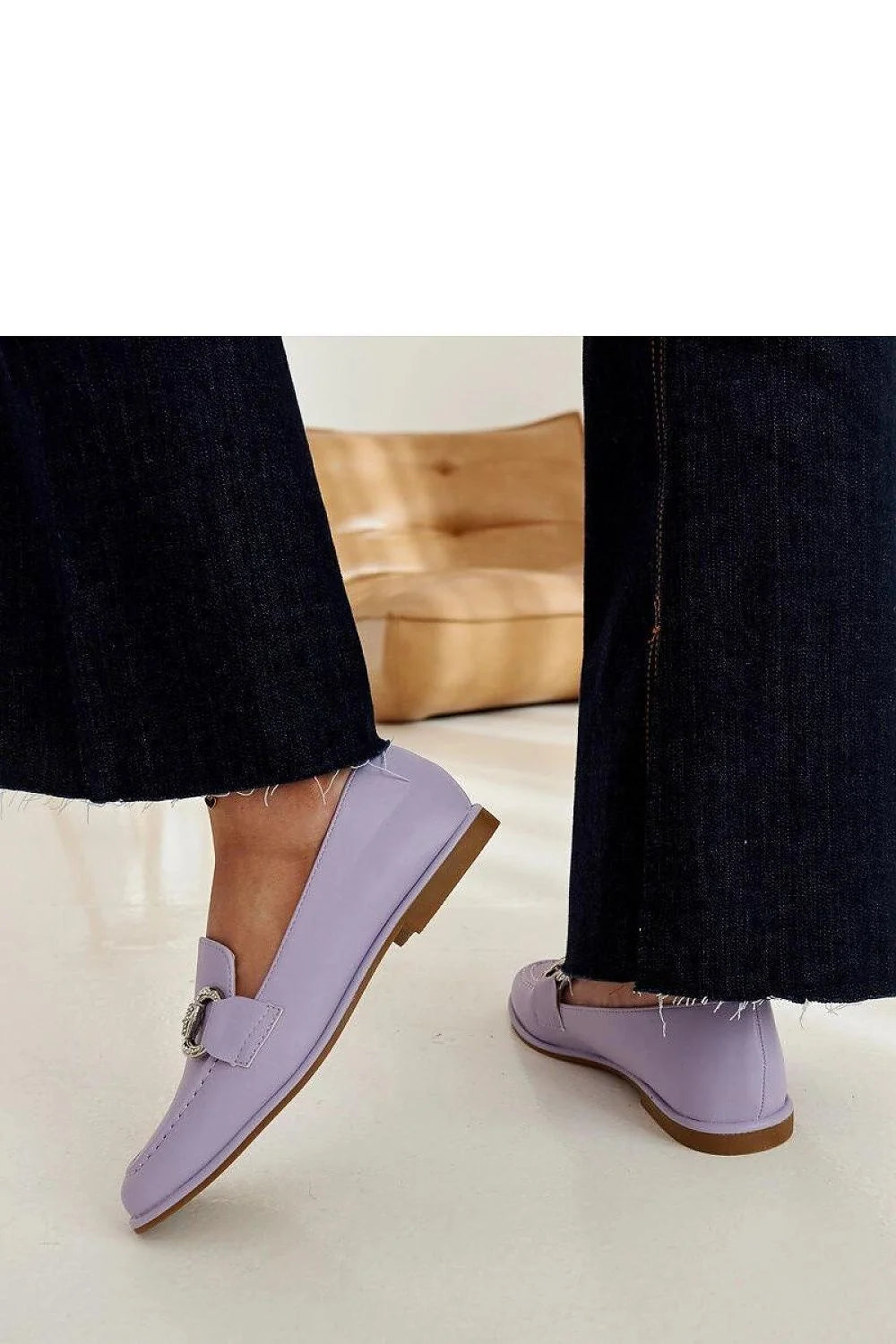 mocassins Solea femmes lavande similicuir lisse bout arrondi semelle plate beige mors métallique strass surpiqûres élégants confortables adhérence urbains intemporels
