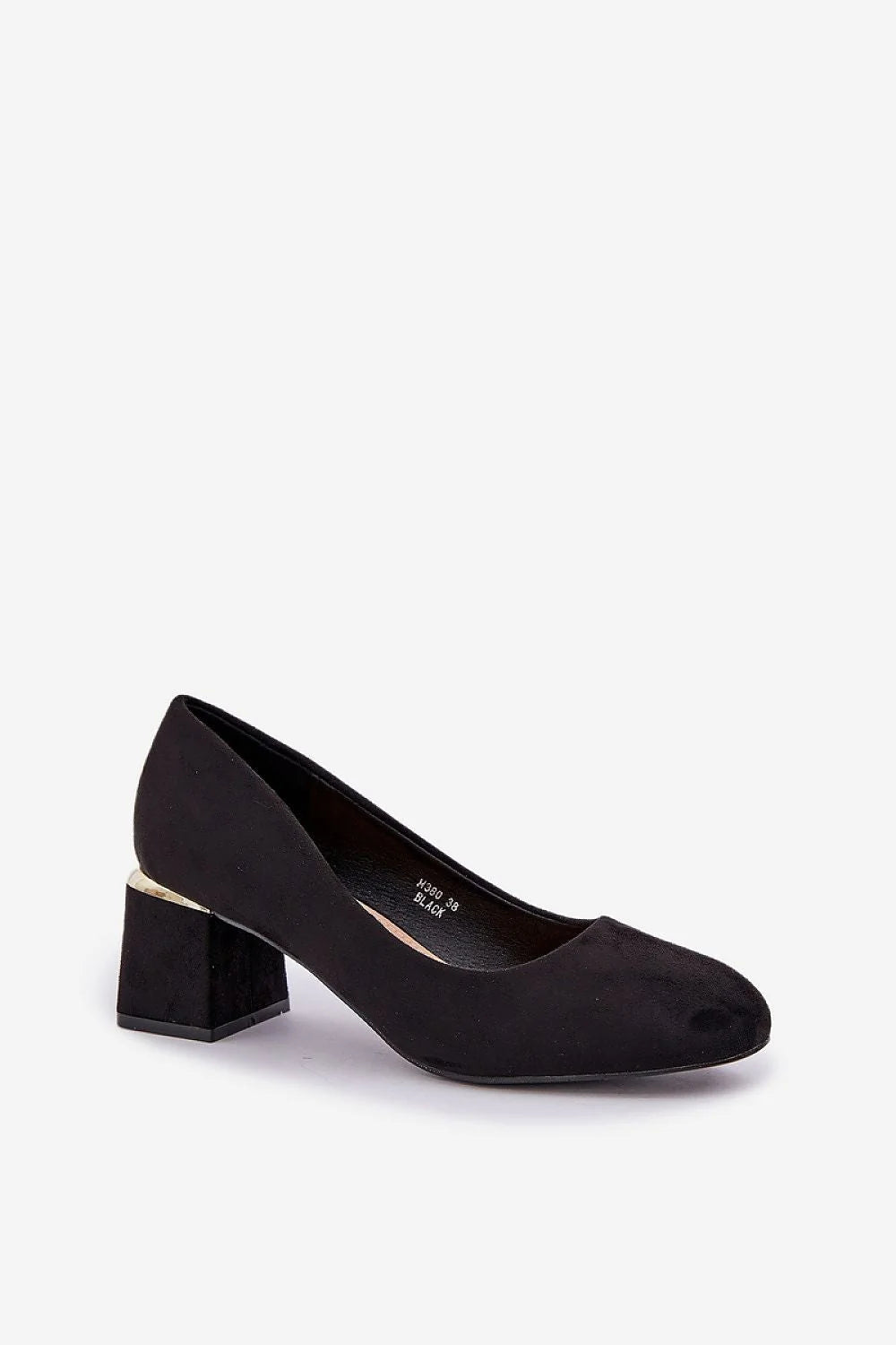 escarpins femme suédine noire talon carré bloc mihauteur bout amande insert doré décoratif slipon confortable semelle cuir naturel