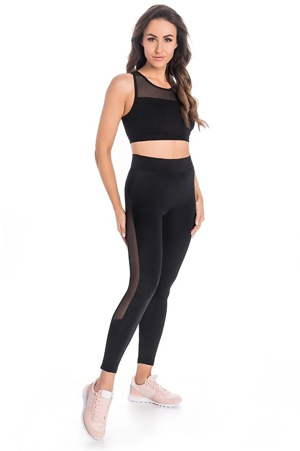Tenue de sport pour femmes ensemble brassière et legging longues Teyli maille mélangée noire haute performance