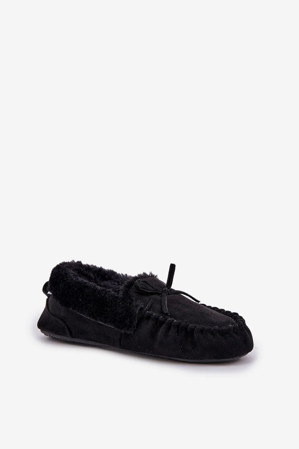 Mocassins en suédine écologique pour femme, style slip-on, fourrure noire intérieure, semelle antidérapante, confort intérieur