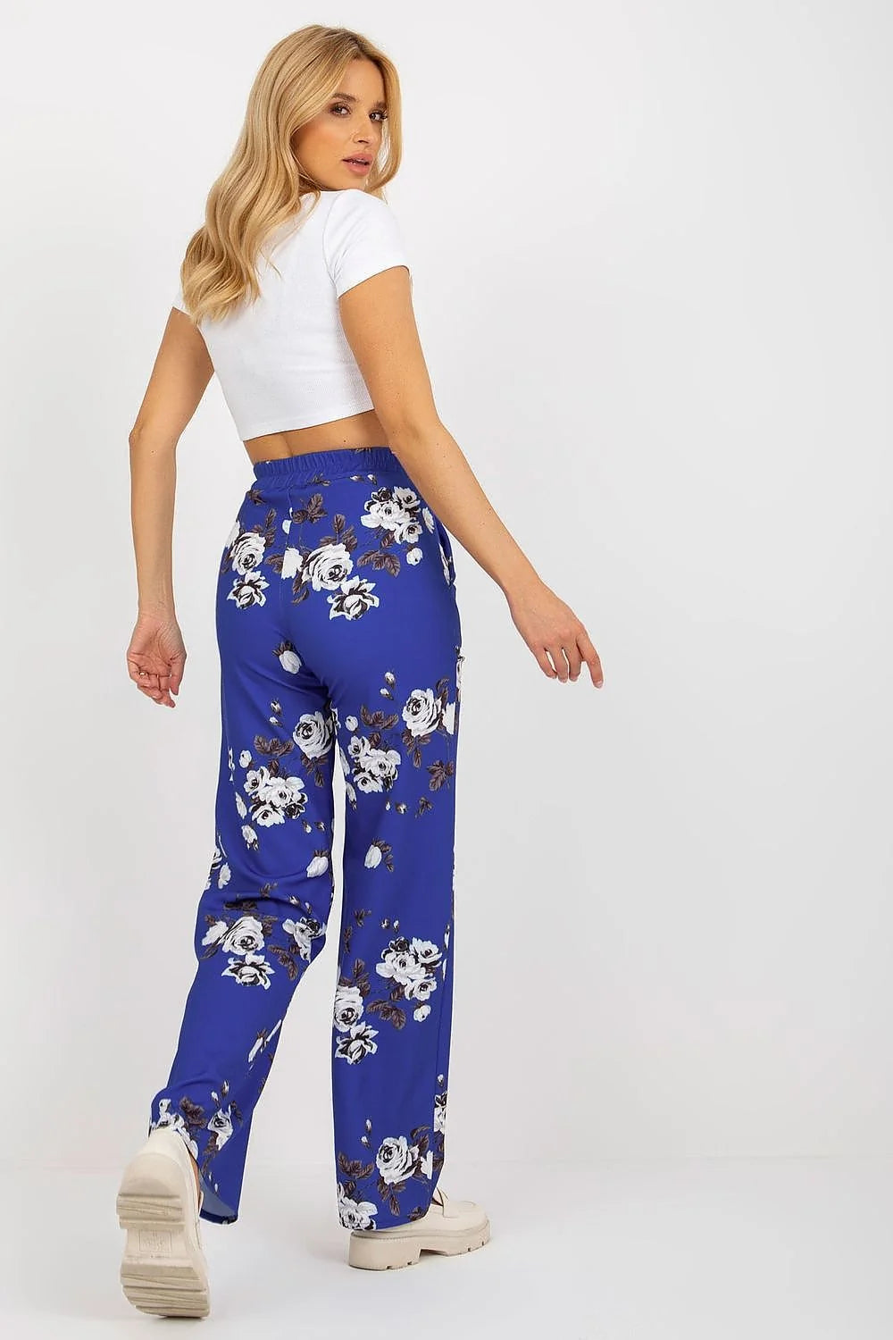 Ensemble femme crop top pantalon large motif floral coton élasthanne polyester taille haute occasion chic