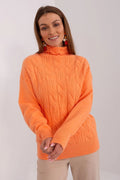 Pull à col roulé torsadé pour femme, couleur orange vif, coupe semi-ajustée, matériau doux, manches longues, style casual chic