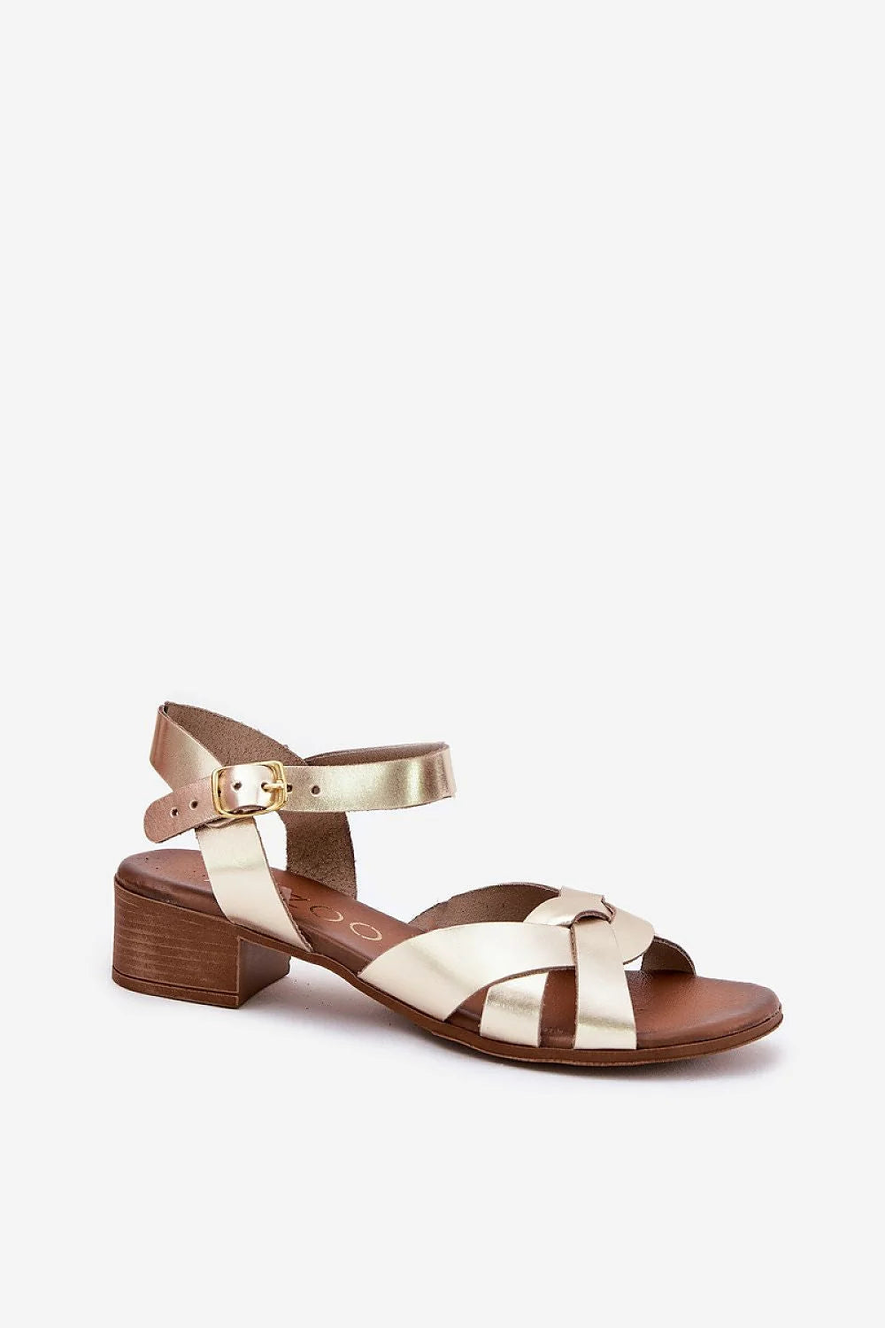 Sandales à talons Step in style sandales femmes cuir naturel talon bas style moderne ouvert orteils lanières entrecroisées ajustables boucle dorée confort été