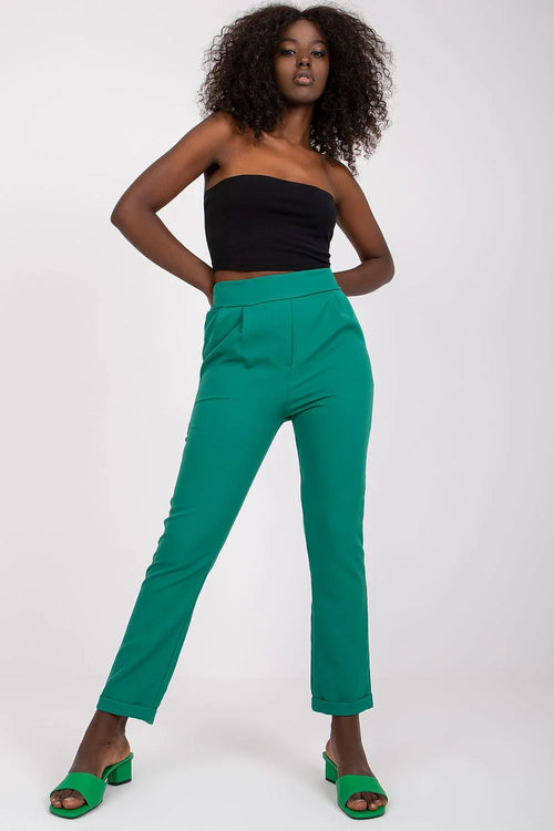 Pantalon droit femme taille haute vert stretch moderne chic confortable élégant avec poches latérales