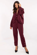 ensemble femme bordeaux casual chic coordonné maille viscose élasthanne oversize veste col tailleur bouton unique pantalon droit taille haute poches