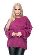 Pull Pee Ka Boo pour femme en maille épaisse couleur framboise vibrante coupe ample manches longues franges décoratives