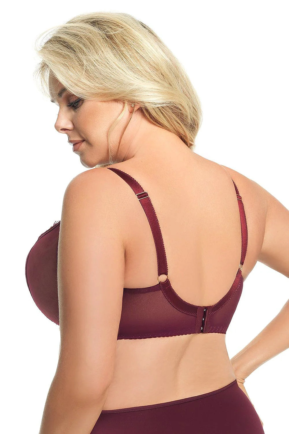 Soutien-gorge balconnet dentelle bordeaux sexy élégant broderies florales transparence féminine confort ajustable