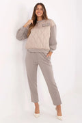 ensemble femme loungewear sweat matelassé losanges manches ballon col rond pantalon taille haute poches latérales jersey doux casualchic