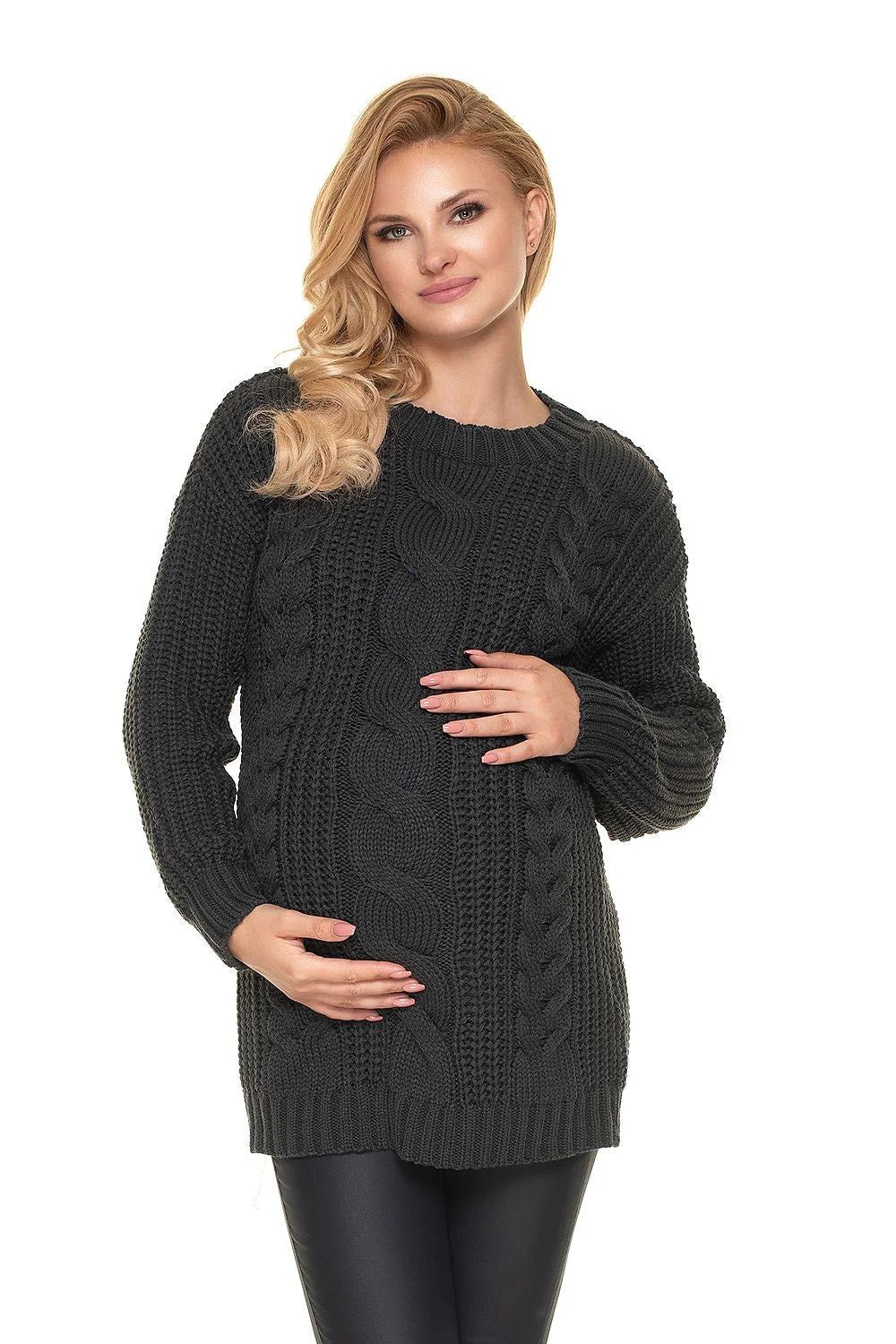 Chandail grossesse en maille tricotée blanc torsades confort élégant hiver mode féminine décontracté