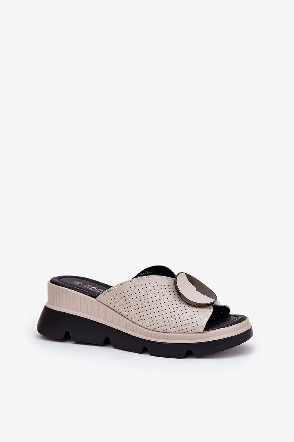 Mules en cuir naturel modernes pour femmes, style élégant, talon compensé, détails décoratifs, confort toute la journée