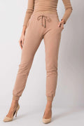 pantalon jogger femme slim beige camel molleton doux respirant taille mihaute elastique cordon coulissant poignets bordscotes poches metalliques