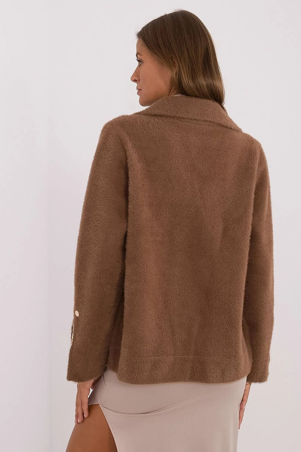 Veste pour femme en mélange de laine, style classique et moderne, boutons pression double rangée, col large, coupe ample, automne-hiver
