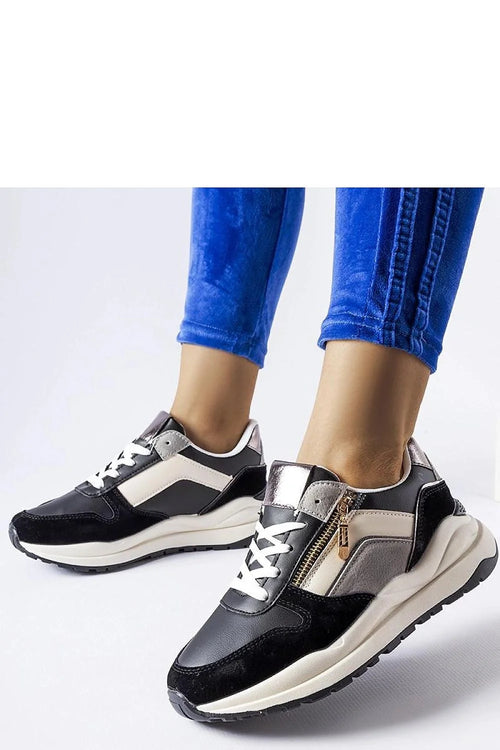 Baskets pour femmes design moderne élégant tricolore noir blanc argenté cuir synthétique amorti max semelle caoutchouc lacets fermoir