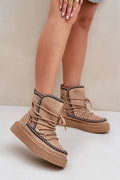 Bottes de neige pour femmes style moderne confortable daim beige lacets asymétriques semelle anti-dérapante