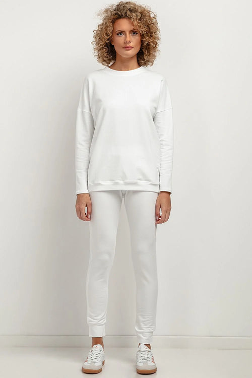 Pantalon maille douce oekotex blanc slim côtelée tessita confortable moderne jogging femme frais simple garde robe minimaliste respirable