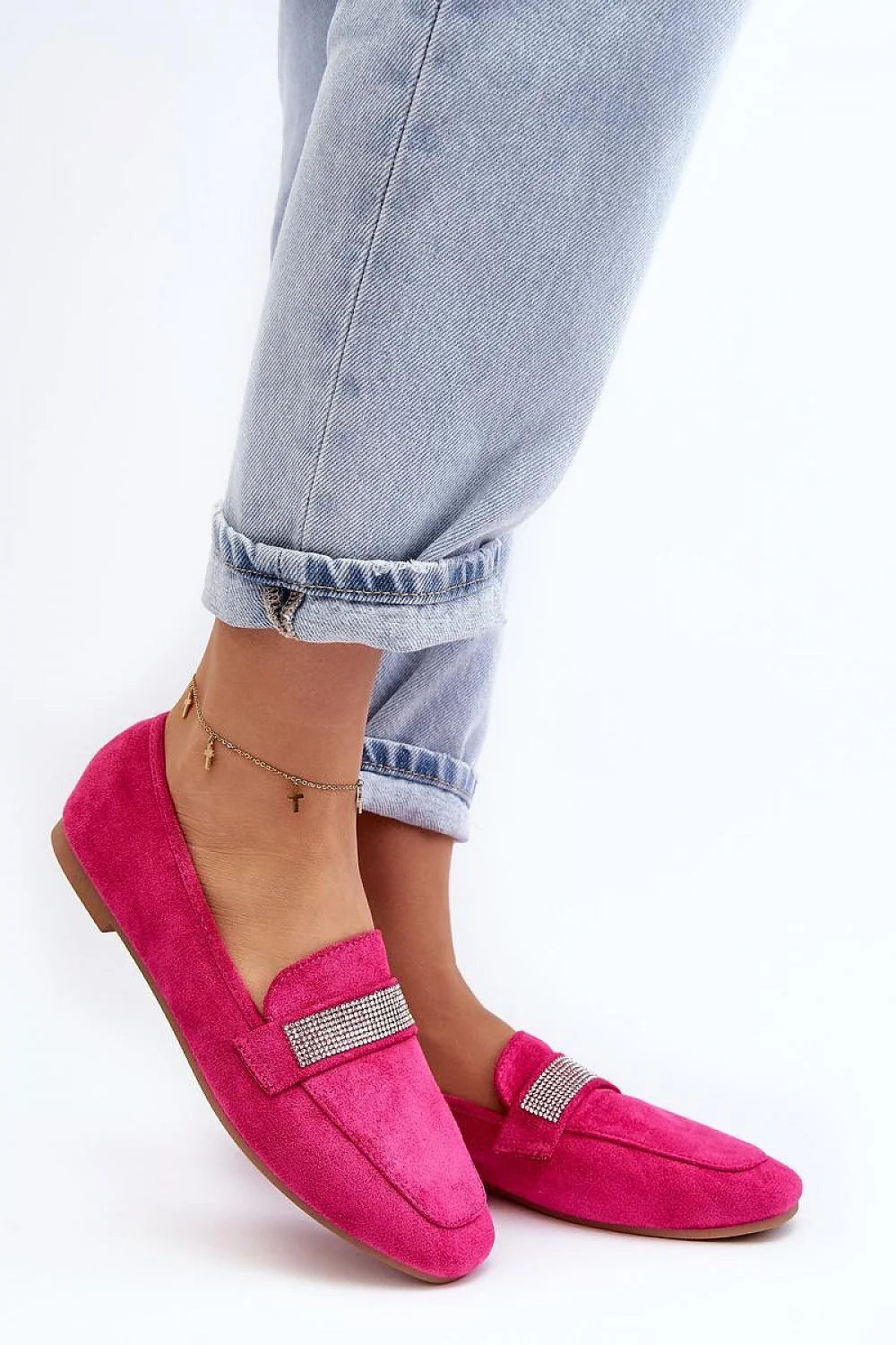 Moccasins pour femmes élégants en suédine écologique, style moderne, talon plat, strass, confort tout le jour, tailles 36-41
