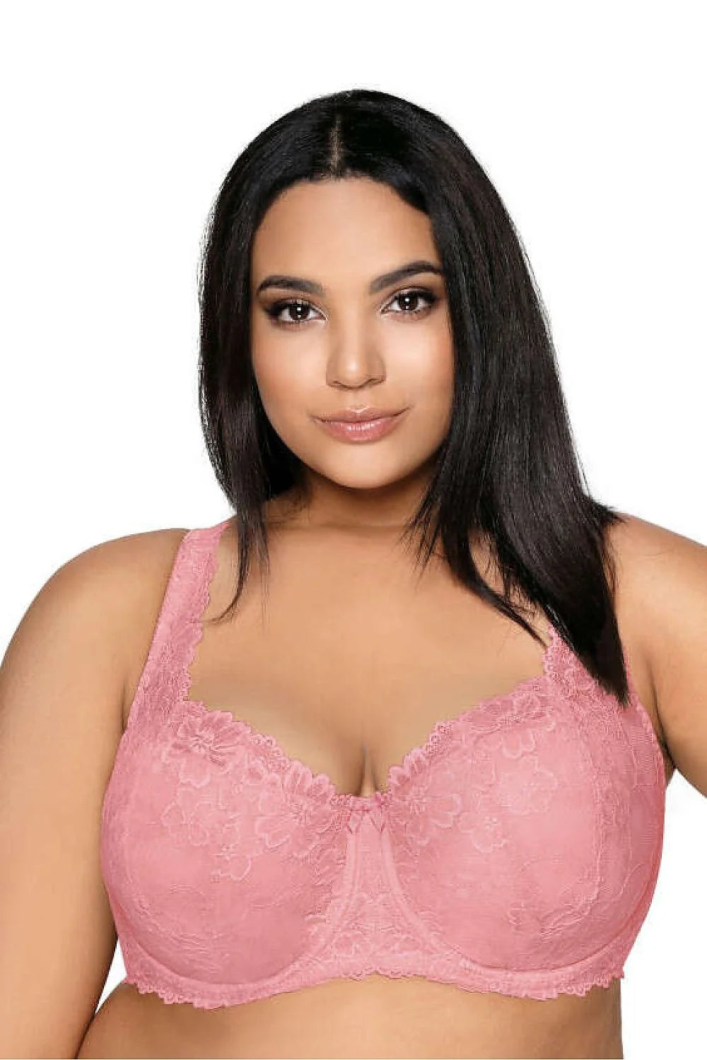 Soutien-gorge rembourré Mat dentelle rose motifs floraux bretelles larges ajustables maintien optimal lingerie féminine grande taille