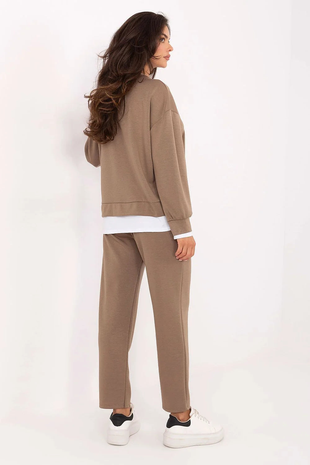 ensemble loungewear femme sweat oversize col rond manches longues bas côtelés ourlet fendu pantalon taille haute viscose elasthanne
