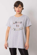 T-shirt Fancy femme décontracté moderne impression textuelle AMOUR IS FRENCH manches courtes encolure ronde coton lycra