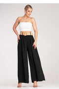 Tenue deux pièces femme bandeau blanc pantalon noir large taille haute ceinture tressée polyester coton élasthanne