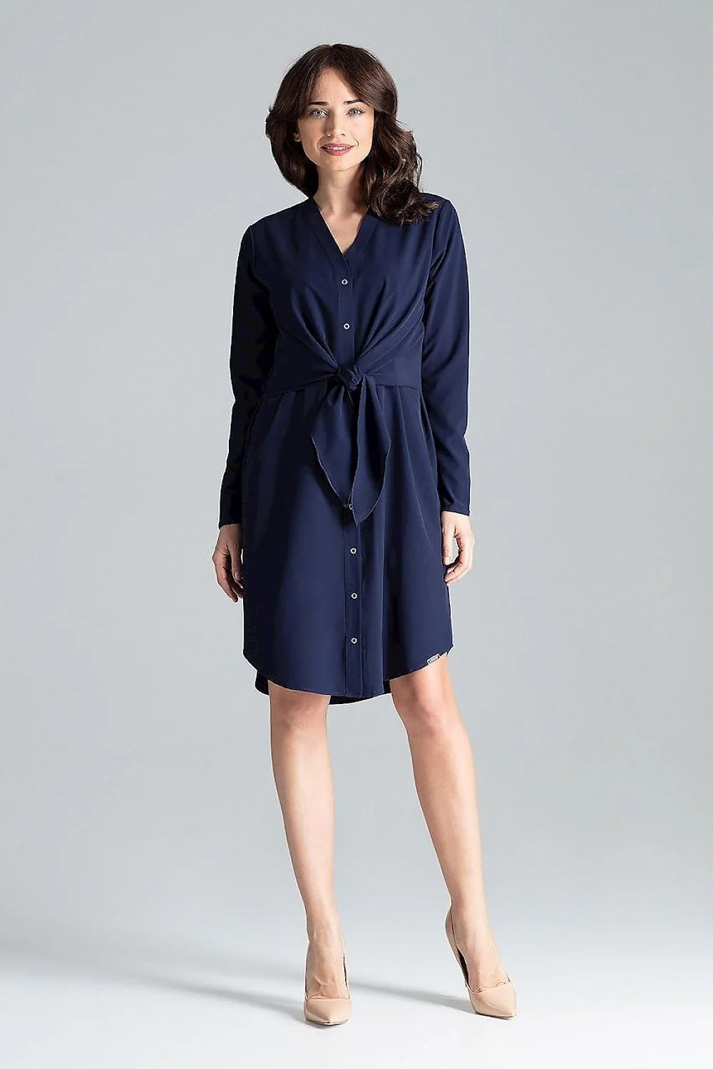 Robe chemisier femme élégante vert émeraude longues manches ceinture intégrée tissu fluide taille ajustable polyester elasthanne