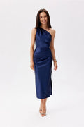 Robe de soirée Roco Fashion asymétrique épaule nue satin longueur mi-mollet occasions formelles femme élégante