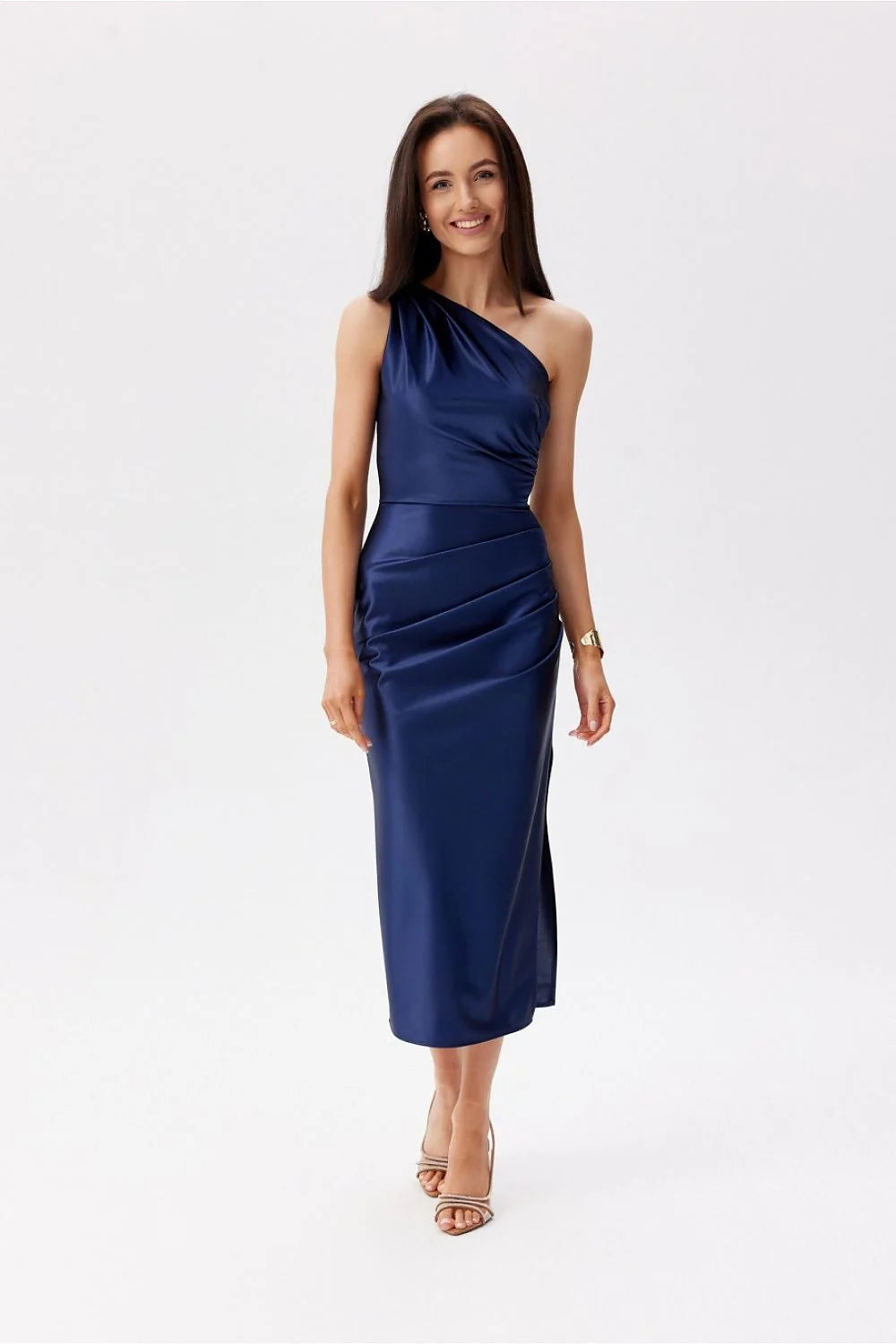 Robe de soirée Roco Fashion asymétrique épaule nue satin longueur mi-mollet occasions formelles femme élégante