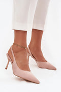 escarpins femme slingback bout pointu talon aiguille 8cm rose poudré tige lisse cuir synthétique bride arrière ouverte élégante