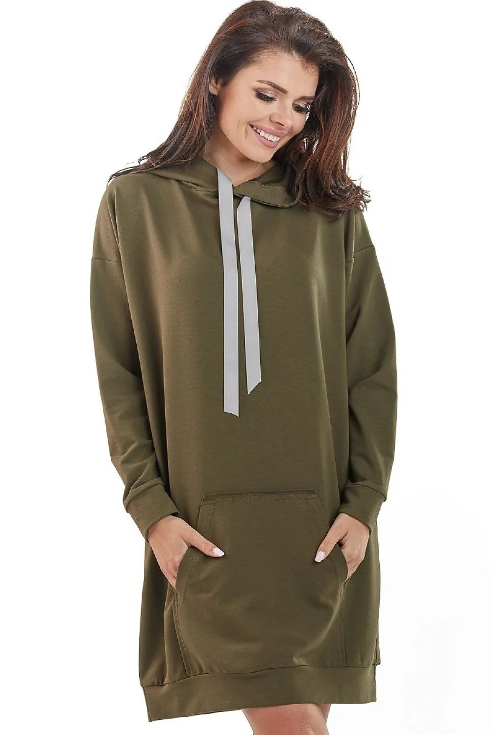 Sweatshirt femme polyester coton ample moderne kaki doux longue manches capuche style tendance moderne