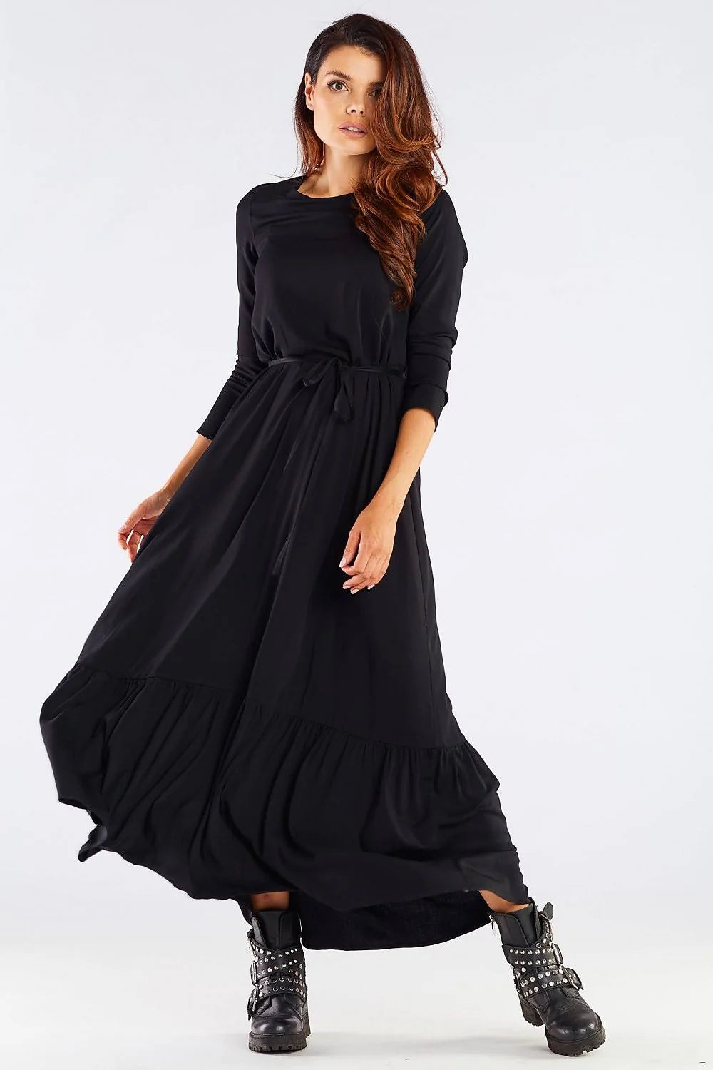 Robe longue viscose framboise élégante manches longues ceinture ajustable fluide décontractée soirée féminine moderne