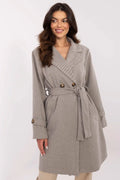 Manteau élégant pour femme rayures fines diagonales double boutonnage doré ceinture polyester Italy Moda automne hiver printemps