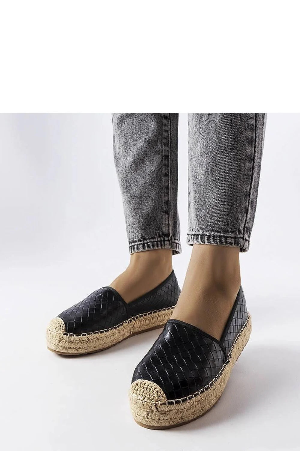 Espadrille Solea femme en simili-cuir noir motif tressé style estival confortable été occasionnels décontracté