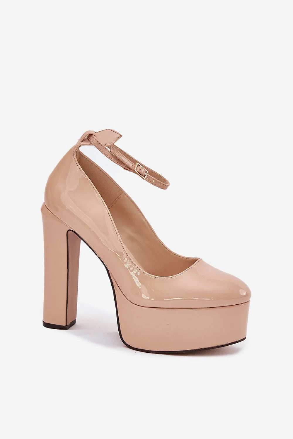 Escarpins stilettos talon large plateforme nude beige bride boucle cuir artificiel confortable élégant modern femmes soirée réceptions occasions spéciales