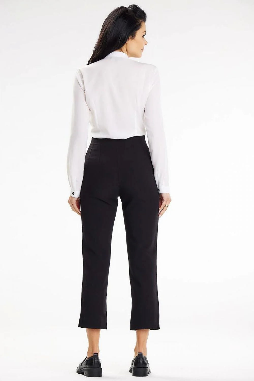 Chemisier AWAMA élégant à col montant manches longues en V boutons noirs polyester 2% élasthanne tailles S M L XL femme
