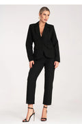 Ensemble tailleur-pantalon élégant pour femme en tissu polyester et elasthanne noir coupe ajustée veste à bouton unique et pantalon taille haute