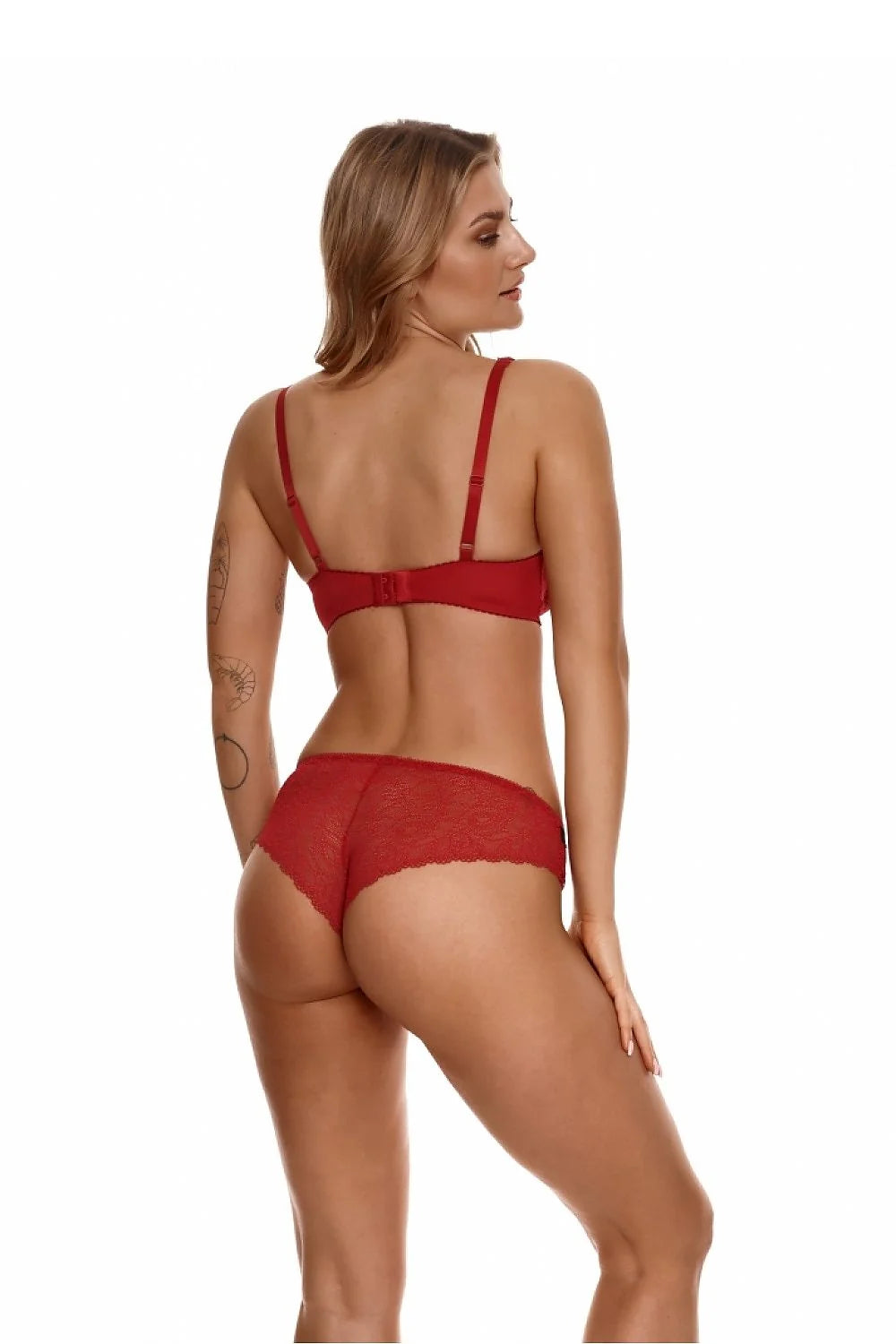 Ensemble de lingerie féminine sexy en dentelle rouge floral à nœud, soutien-gorge en V plongeant et culotte bikini taille élastique