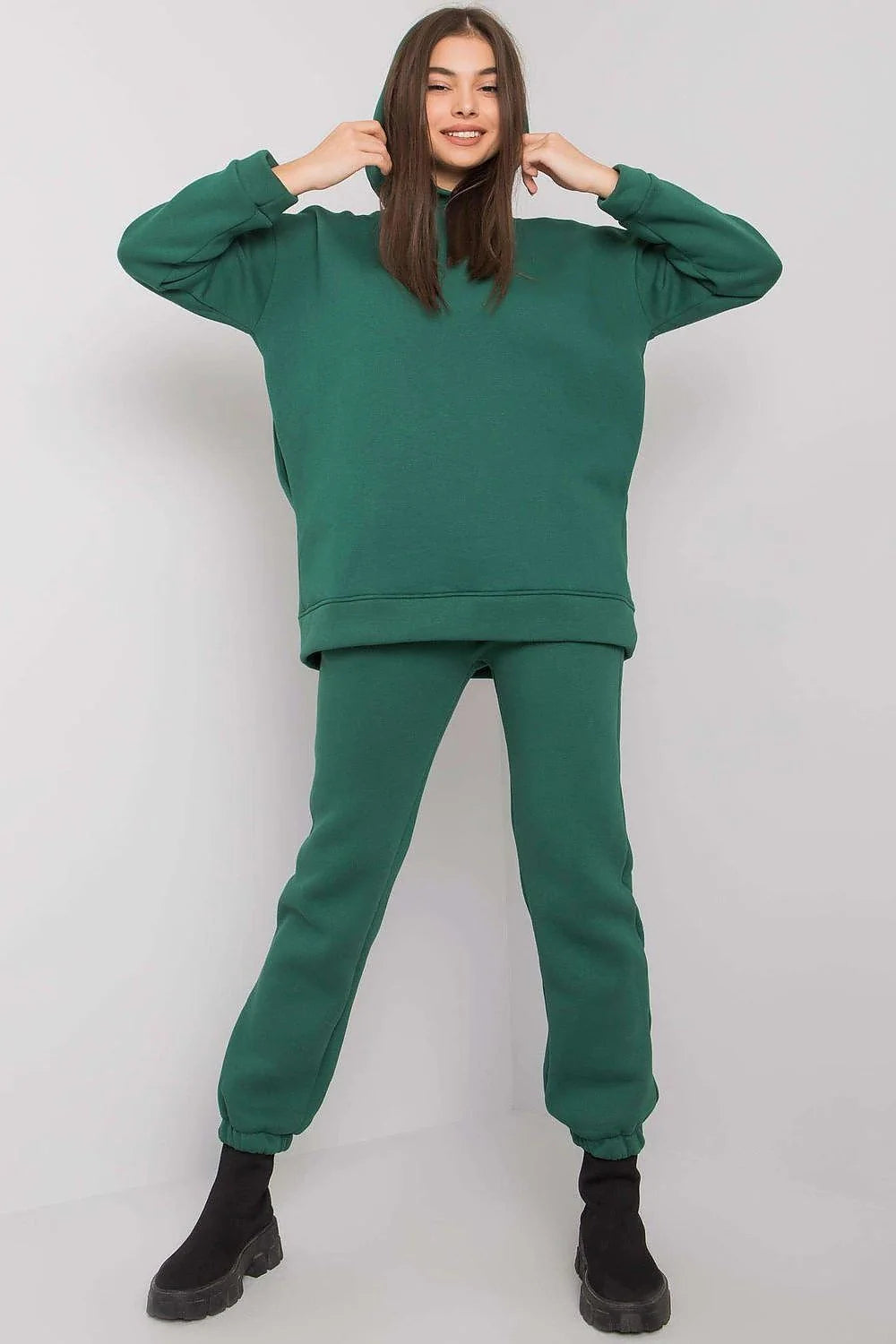 ensemble BFG femme vert émeraude sweat capuche oversize jogger molletonné coton élasthanne confortable relaxed poches élastiqués