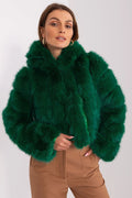 Veste en fausse fourrure émeraude femme design luxueux coupe ample col montant manches longues occasion soirée travail automne hiver