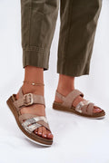 Sandales Step in style femmes design élégant décontracté lanières beige motif métallisé plateforme basse semelle souple confort été