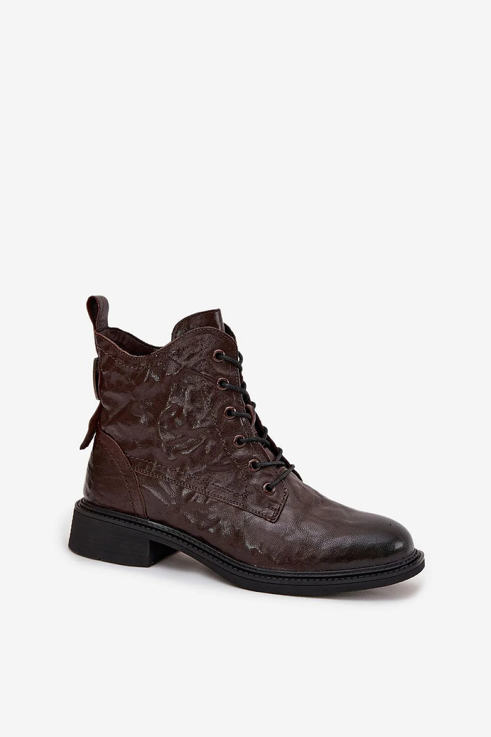 bottines femme cuir naturel marron patiné cheville lacets zip bout rond talon bas carré semelle antidérapante doublure chaude