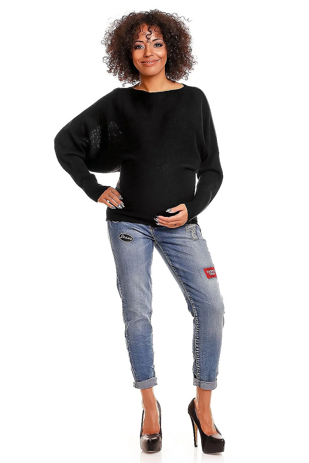 Pull grossesse maille Pee Ka Boo manches longues style décontracté élégant maternité confortable noir taille universelle maille douce finitions soignées